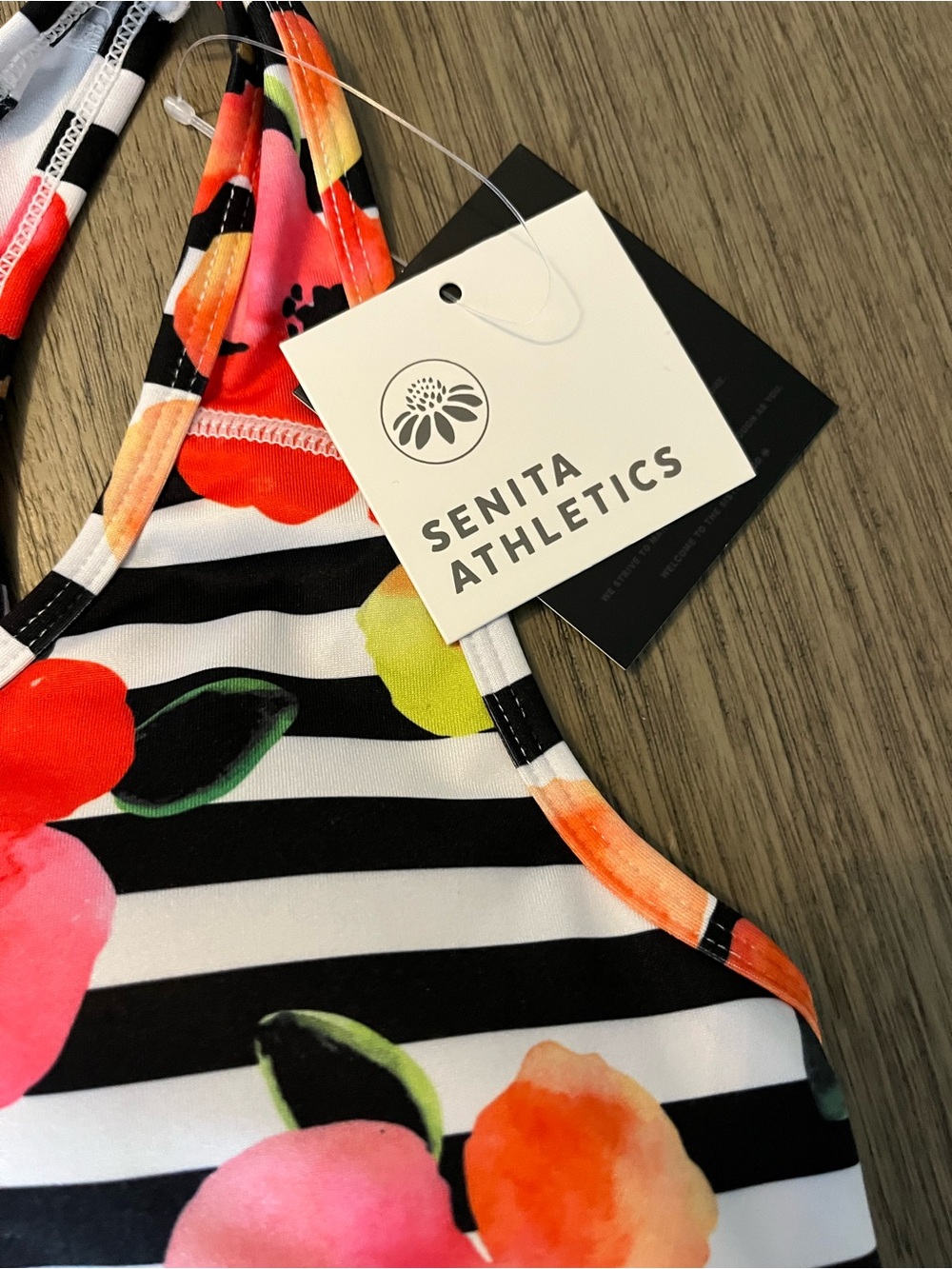 Senita Athletics Black & White Stripe Floral One-Piece